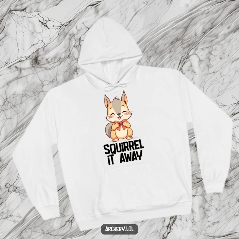 Funny Squirrel Archer Hoodie: A playful squirrel grins mischievously while drawing a tiny bow, ready for action.