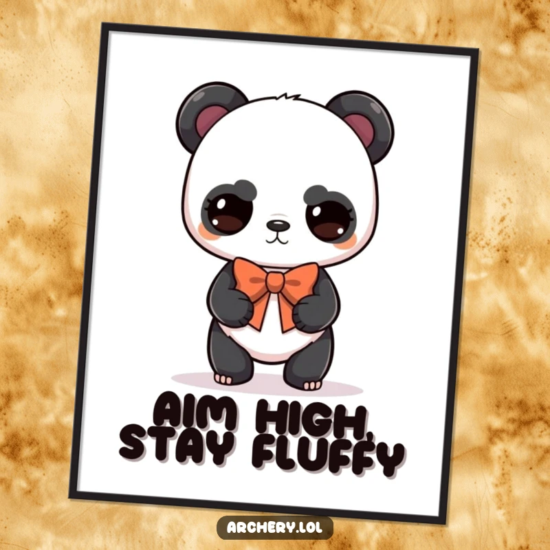 Funny Free Printable Wall Art: A determined panda balances a bow, looking serious but undeniably cute.