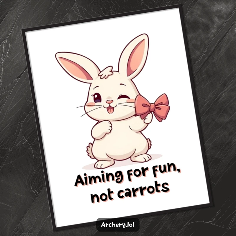 Funny Free Printable Wall Art: Determined rabbit archer drawing a bow, exuding focus and quirky humor for wall decor.