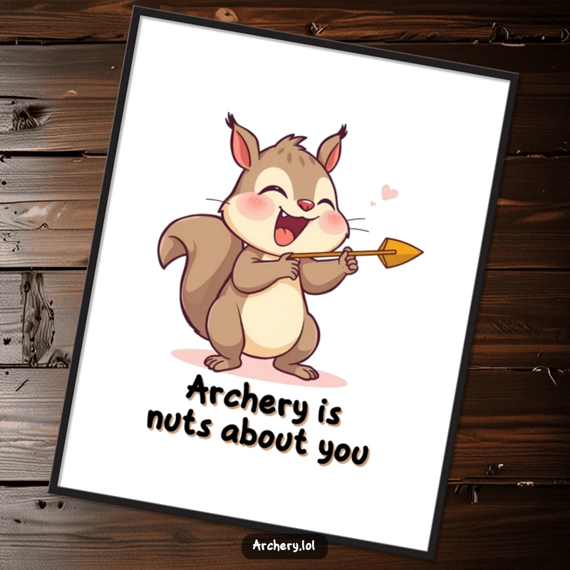 Funny Free Printable Wall Art: A cartoon squirrel with a gleeful expression releasing an arrow, perfect for adding quirky decor.