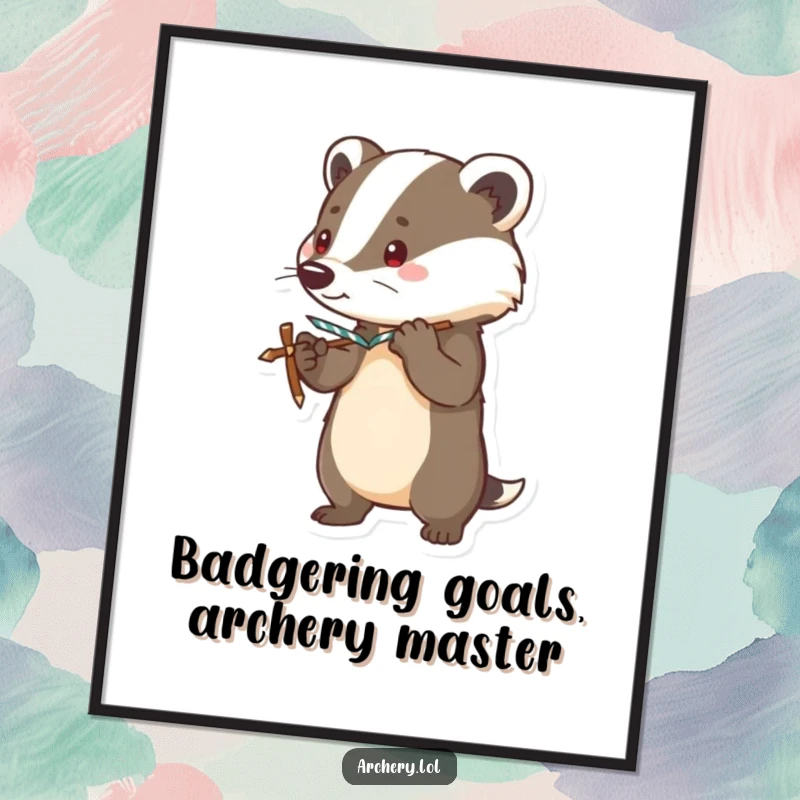 Funny Free Printable Wall Art: A brave badger stands alert with bow drawn taut, offering a humorous and alert decorative piece.