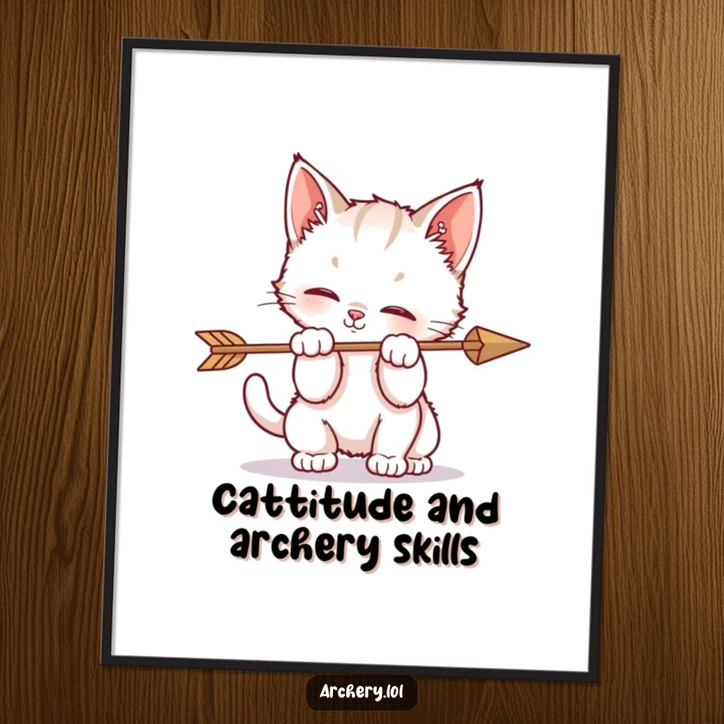 Funny Free Printable Wall Art: A playful kitten batting curiously at an arrow, creating a cute and humorous piece of downloadable art.