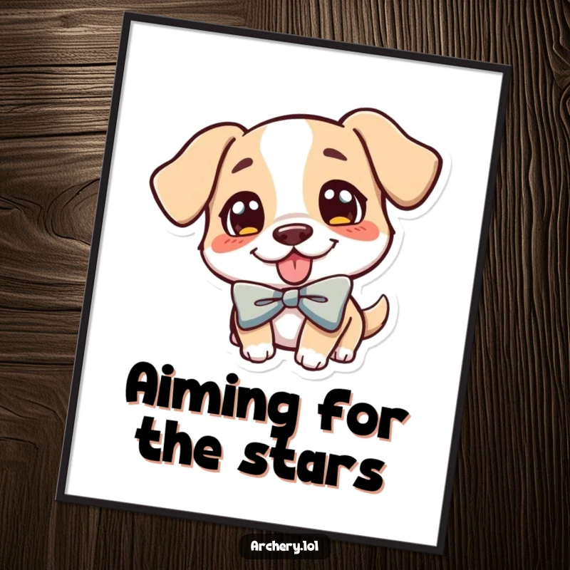 Funny Free Printable Dog Wall Art: Cheerful dog archer aiming bow, tongue out, playful and quirky, downloadable art.