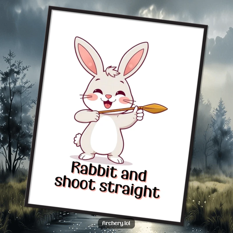 Funny Free Printable Wall Art: A smiling rabbit shooting an arrow, radiating cheerful energy and playful humor.