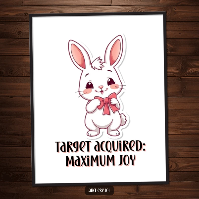 Funny Free Printable Wall Art: Cheerful rabbit archer with a smirk, bow and arrow drawn, ready for fun.