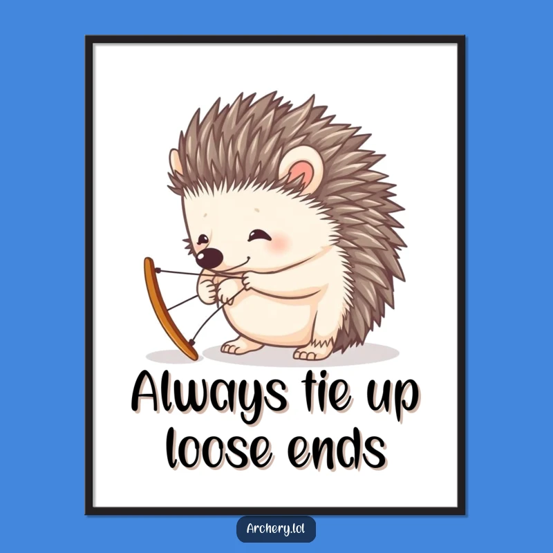 Funny Free Printable Wall Art: Curious Hedgehog Bow Practice, Whimsical Downloadable Decor