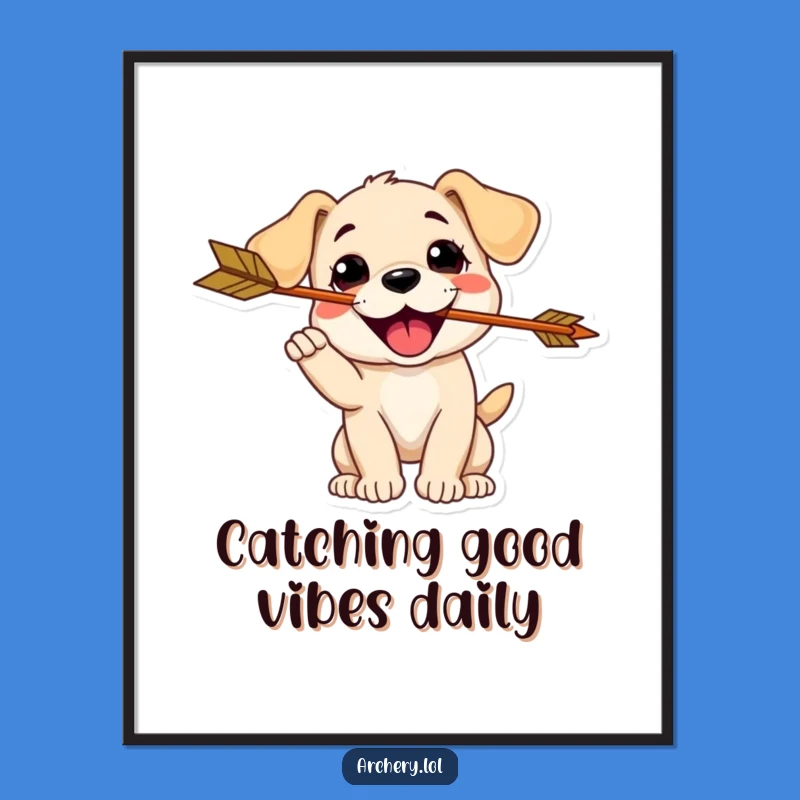 Funny Free Printable Wall Art: Delighted Puppy Catching Arrow, Downloadable Joyful Art