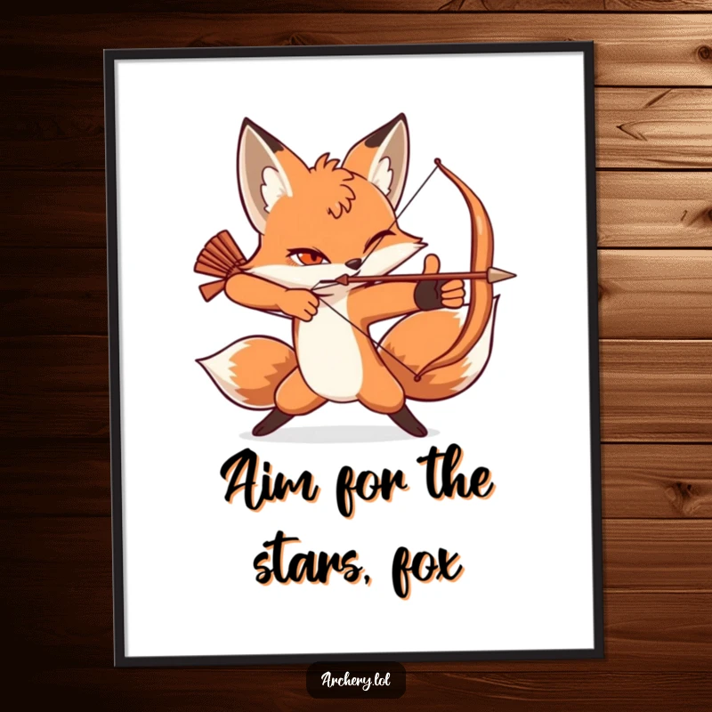 Funny Free Printable Wall Art: A slyly winking fox strikes a dynamic archery pose, bringing sharp, humorous energy to walls.