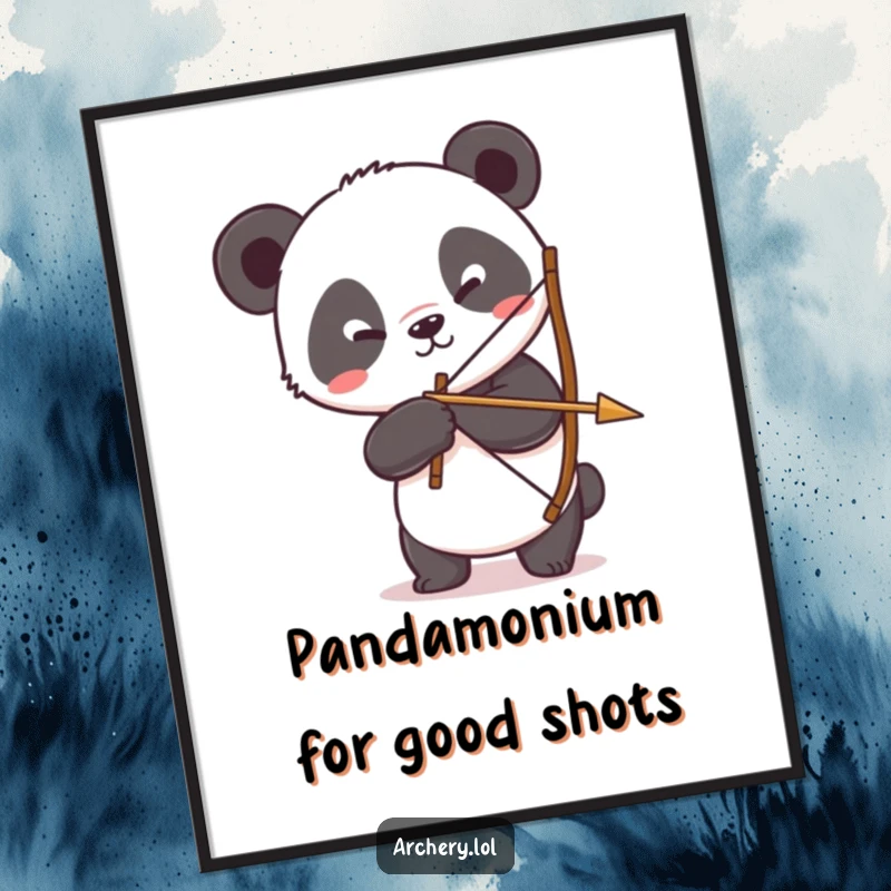 Funny Free Printable Wall Art: A silly panda comically trying to aim a bow and arrow, ready to add humor to your room.