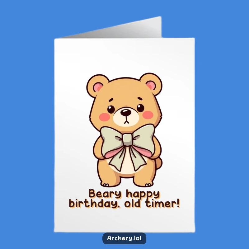 Free Printable Birthday Card: Funny Bear with Bow, Hilarious Downloadable Gift