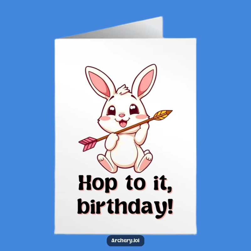 Free Printable Birthday Card: Cheerful Bunny Archer Ready for Fun - Downloadable Gift