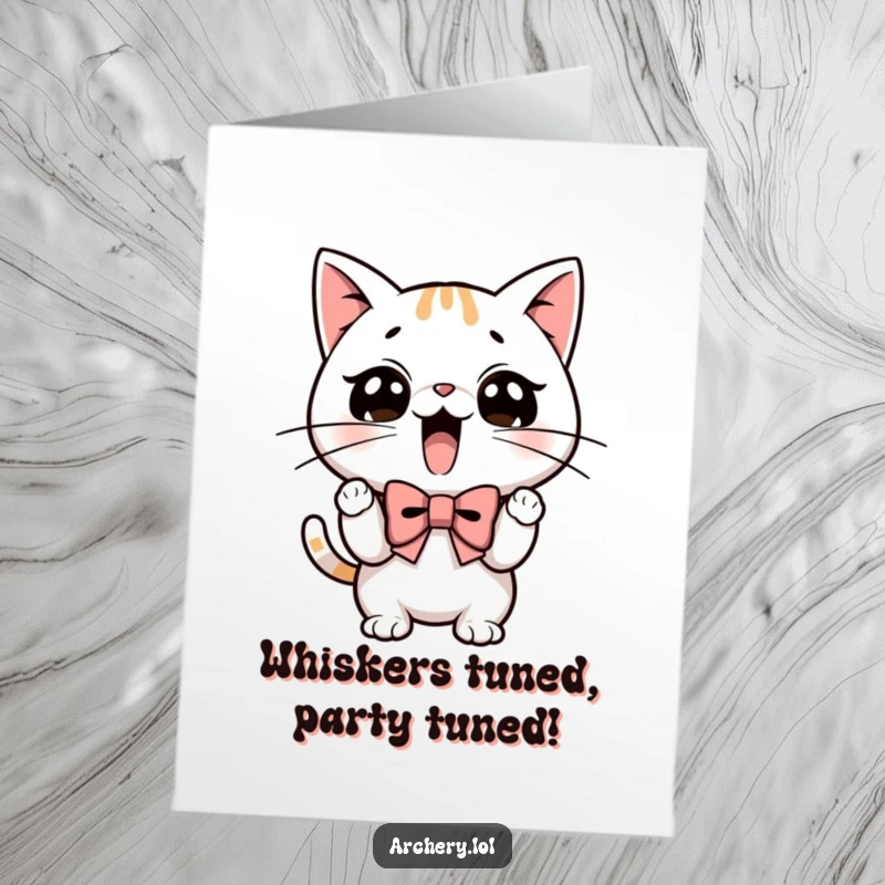 Funny Free Printable Birthday Card featuring a determined cat with whiskers drawn back, ready to shoot a bow.