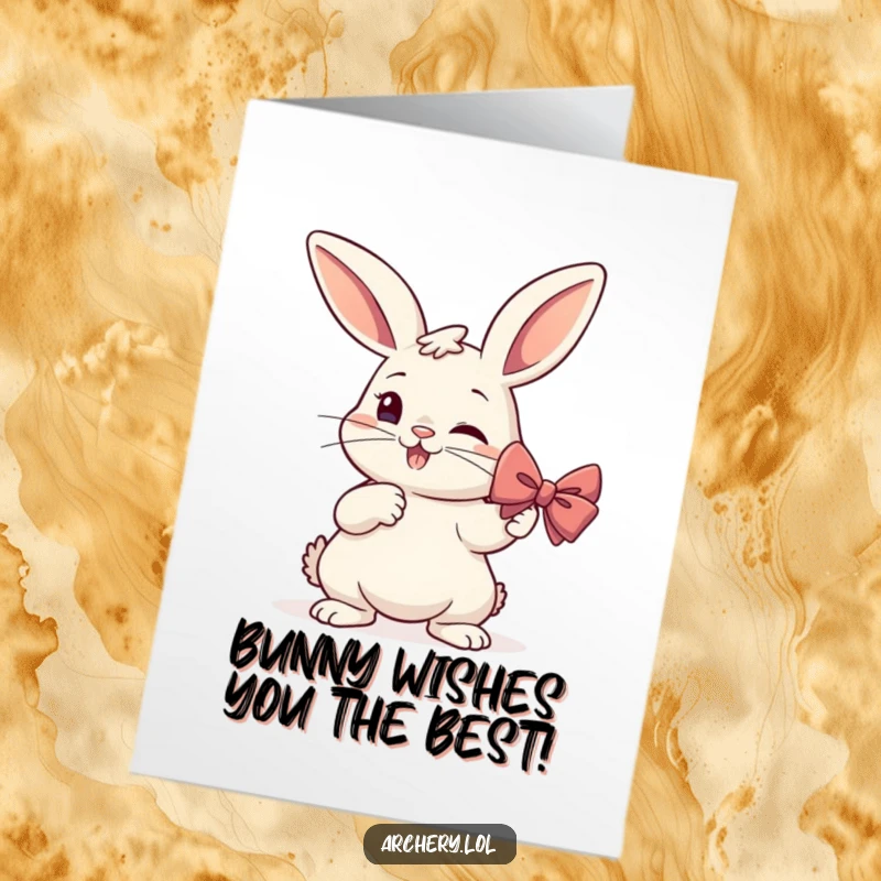 Funny Free Printable Birthday Card: Determined rabbit archer drawing a bow, ready to send birthday wishes with a grin.