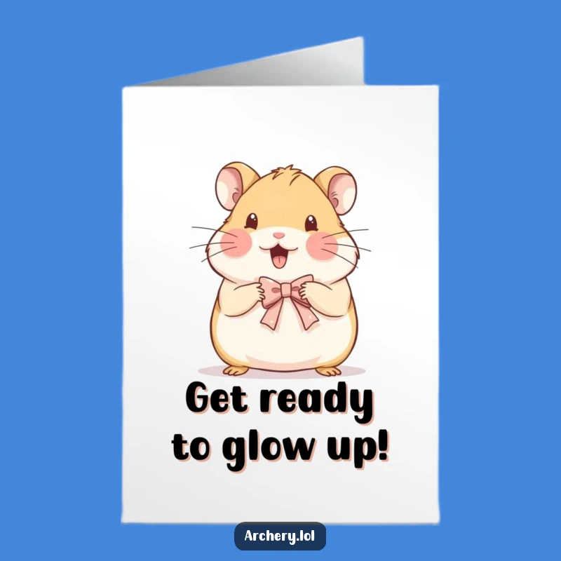 Free Printable Birthday Card: Hamster's Delicate Bow, Funny Downloadable Gift