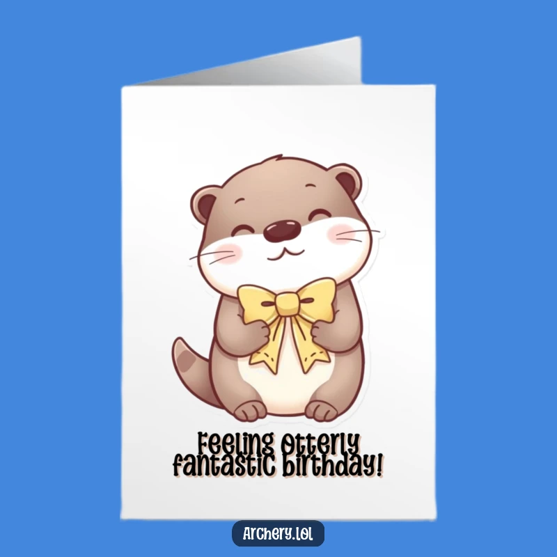 Free Printable Birthday Card: Serene Otter with Bow, Funny Downloadable Gift
