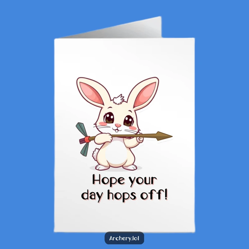 Free Printable Birthday Card: Timid Rabbit Archery, Funny Downloadable Surprise Gift for Kids and Adults