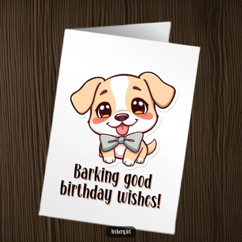 Funny Free Printable Dog Birthday Card: Cheerful dog archer with tongue out, ready to shoot birthday wishes, DIY gift.