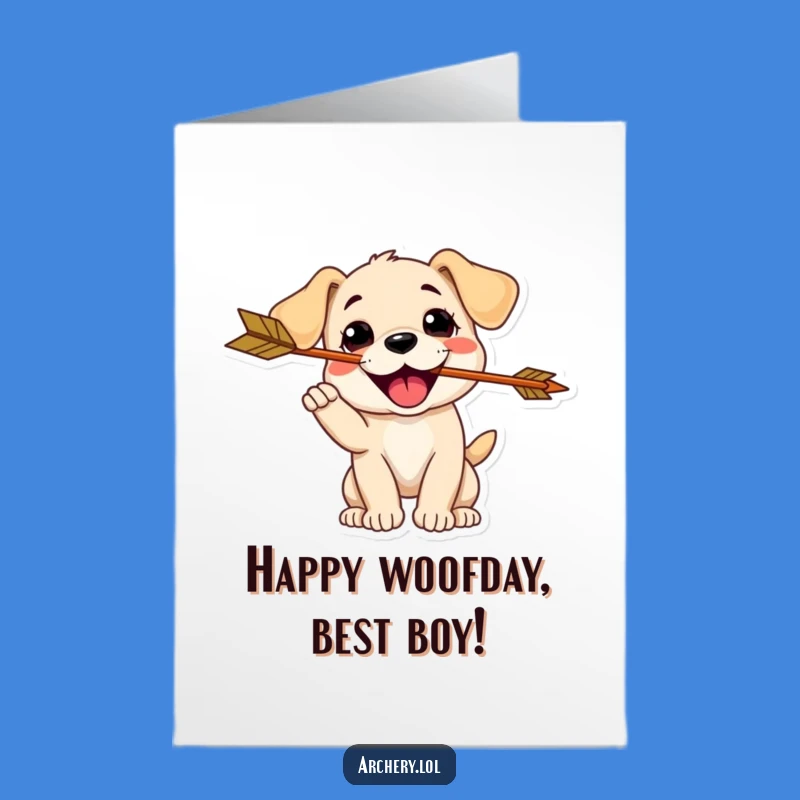 Free Printable Birthday Card: Puppy Catches Arrow of Fun Birthday Wishes!