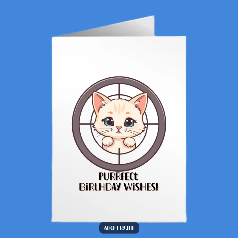 Free Printable Birthday Card: Curious Cat Aiming for Fun Birthday Wishes!