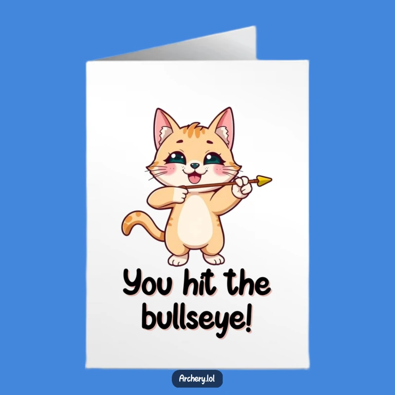 Free Printable Congratulations Card Funny Cat Archer Aiming Arrow Downloadable