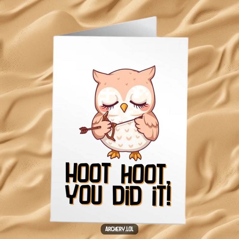 Funny Free Printable Congratulations Card: A dozy owl holding a tiny bow and arrow softly.