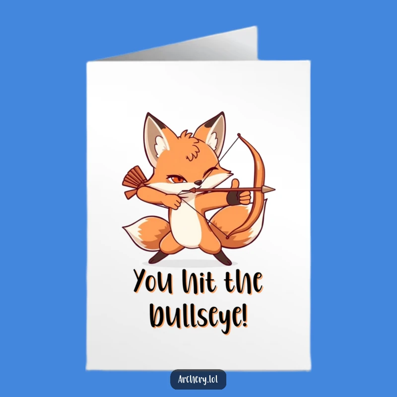 Free Printable Congrats Card: Winking Fox Archer, Humorous Downloadable Gift
