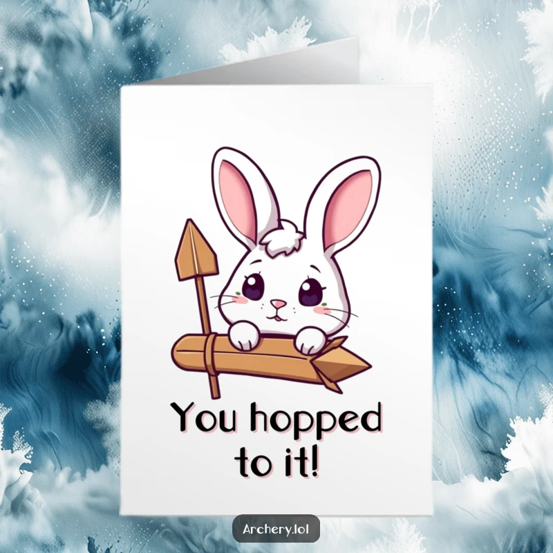 Funny Free Printable Rabbit Congratulations Card: Curious rabbit archer peeking, excited to celebrate, enthusiastic DIY gift.
