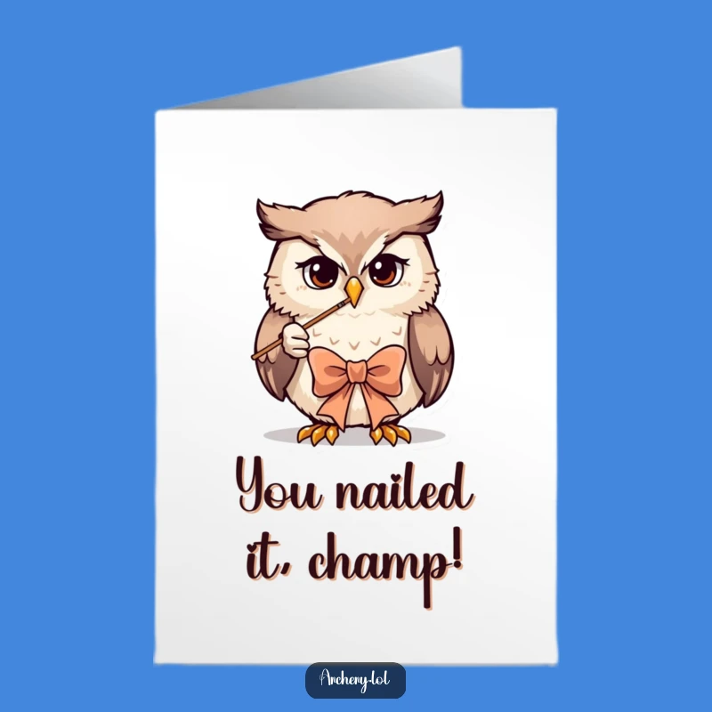 Free Printable Congratulations Card: Owl Archer Hits the Bullseye - Downloadable Success