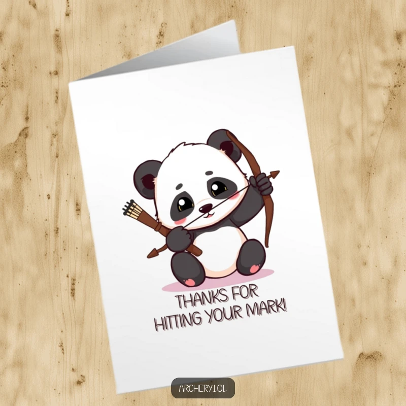 Funny Free Printable Thank You Card: Determined panda drawing a bow with focus, a humorous and impactful expression of gratitude.
