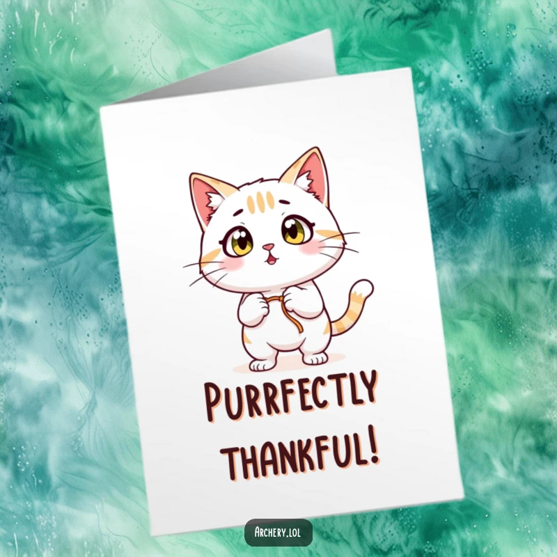 Funny Free Printable Cat Thank You Card: Surprised cat archer, wide eyes, sending thanks, perfect DIY gift.