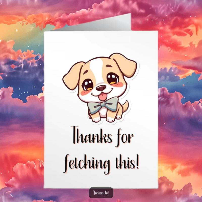 Funny Free Printable Dog Thank You Card: Cheerful dog archer with tongue out, sending thanks, perfect DIY gift.