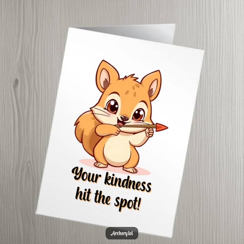 Funny Free Printable Thank You Card: Squirrel with determined eyes aims its arrow, showing sincere thanks.