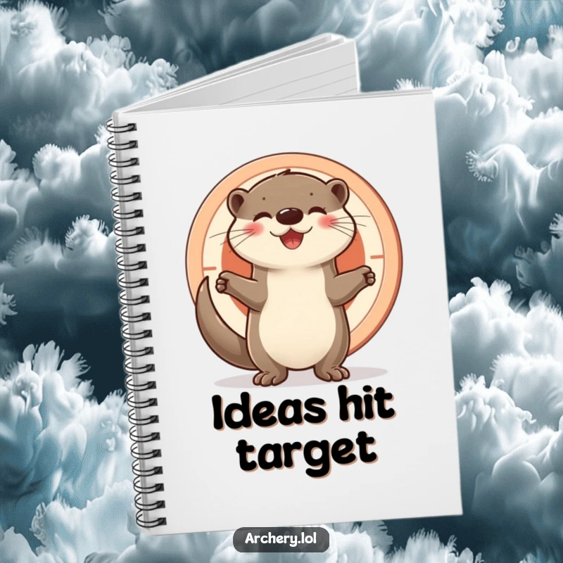 Funny otter notebook, showcasing a joyful otter standing proudly next to a target, ready to record plans and successes.
