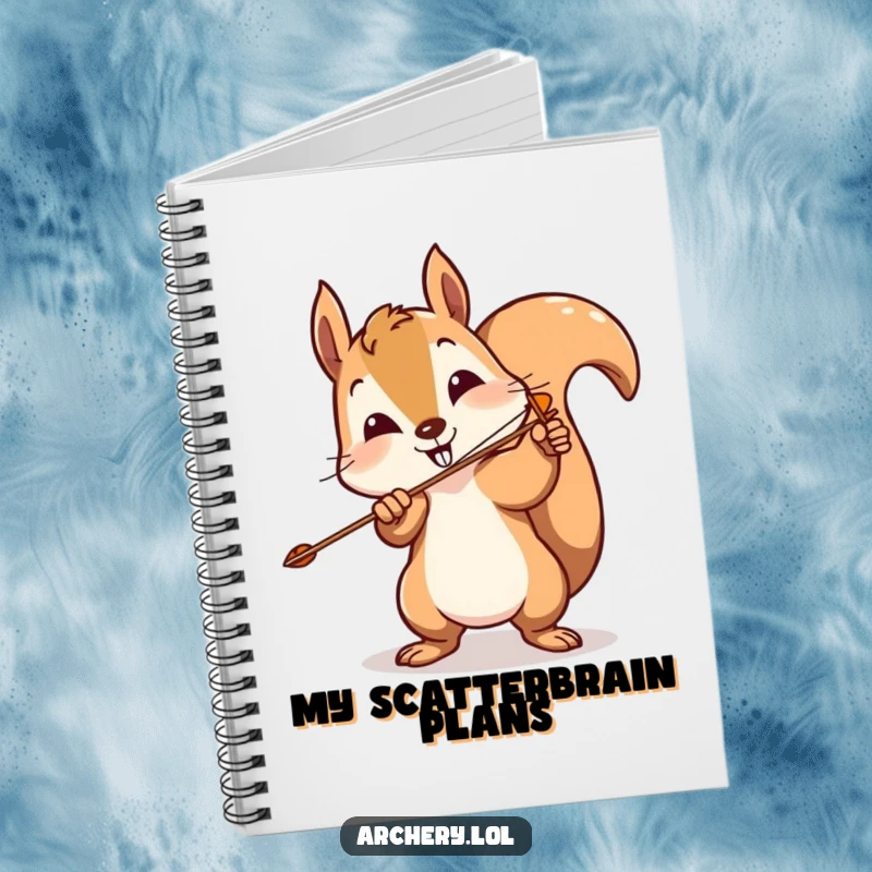 Funny squirrel archer notebook featuring a playful squirrel comically missing the target for humorous note-taking.