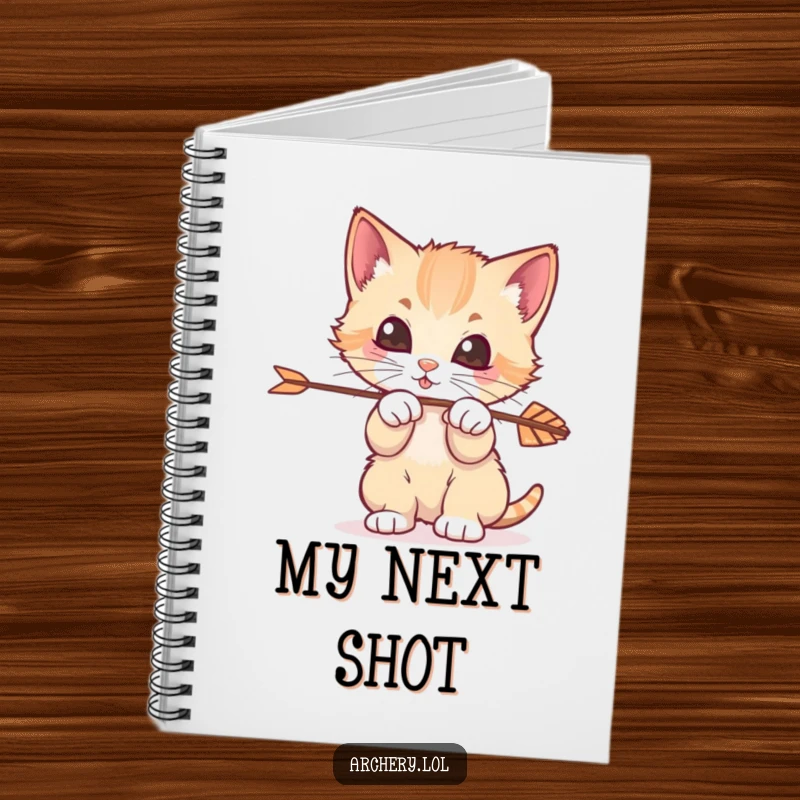 Funny Kitten Archer Notebook: A playful notebook cover showing a kitten hilariously concentrating on batting an arrow.