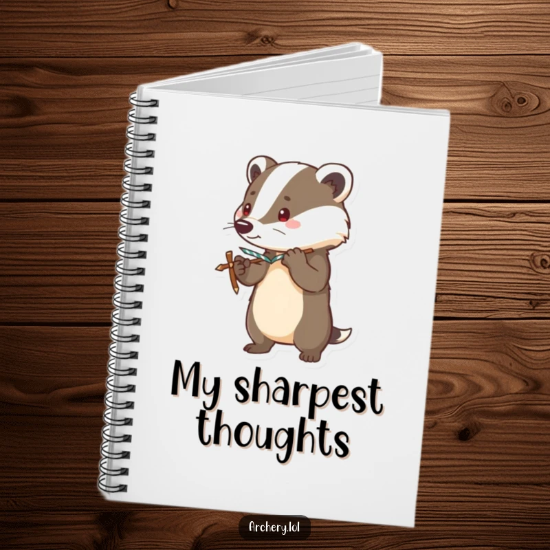 Funny notebook cover with a brave badger standing alert, bow drawn taut, ready for any task.