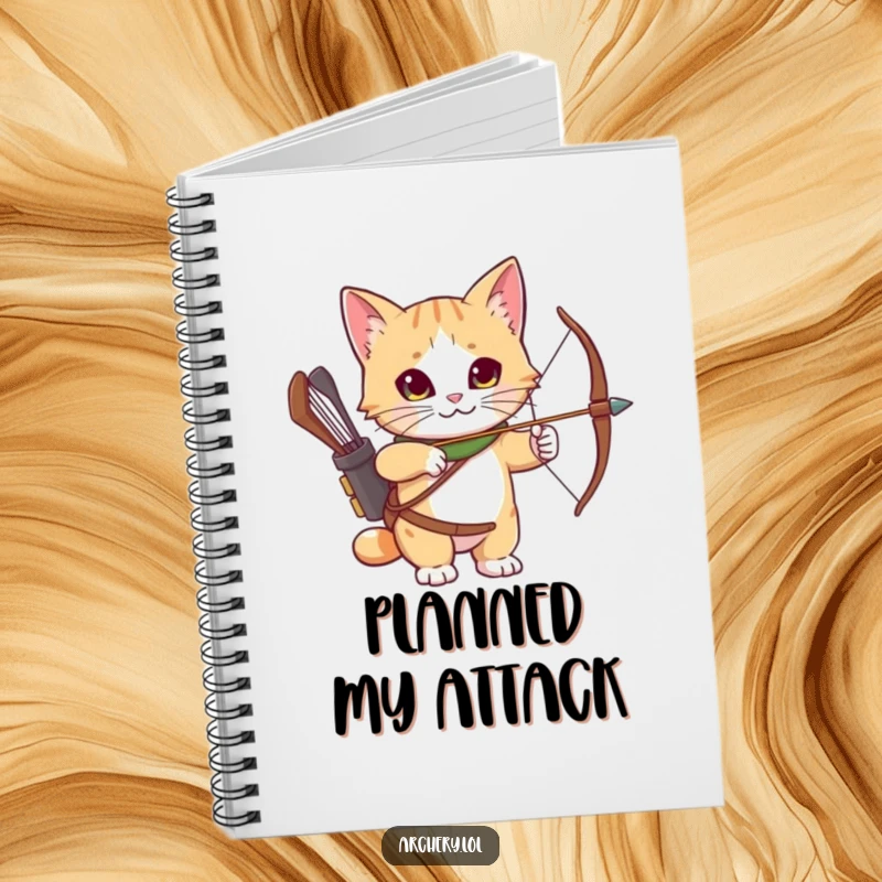 Funny Notebook: A curious cat wearing an archery quiver, looking ready to write down important notes.
