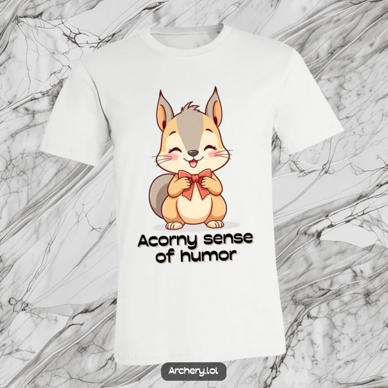 Funny Squirrel Archer T-Shirt: A grinning squirrel playfully draws back a small bow and arrow, ready to shoot.