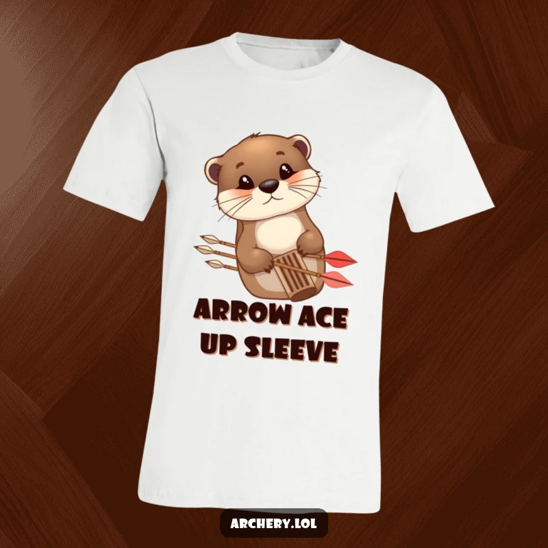 Funny T-Shirt showcasing a curious otter peeking from behind an arrow quiver, embodying a passion for archery.