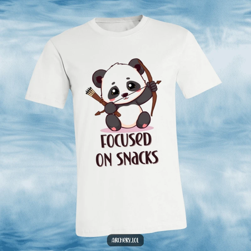 Funny Panda Archer T-Shirt: A determined panda is drawing its bow with a serious, focused expression.