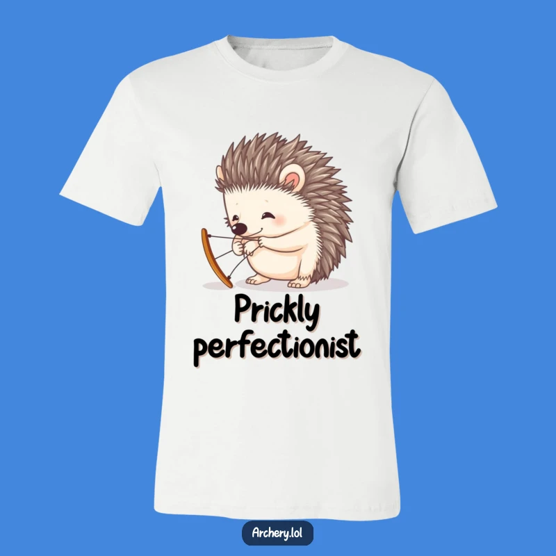 Funny Hedgehog Bow Stringing T-Shirt: Adorable Animal Tries to Tie a Tiny Bow