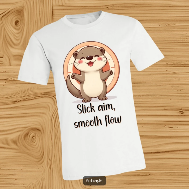 Funny otter t-shirt, a proud and joyful otter standing next to a target, representing accomplishment and happiness.