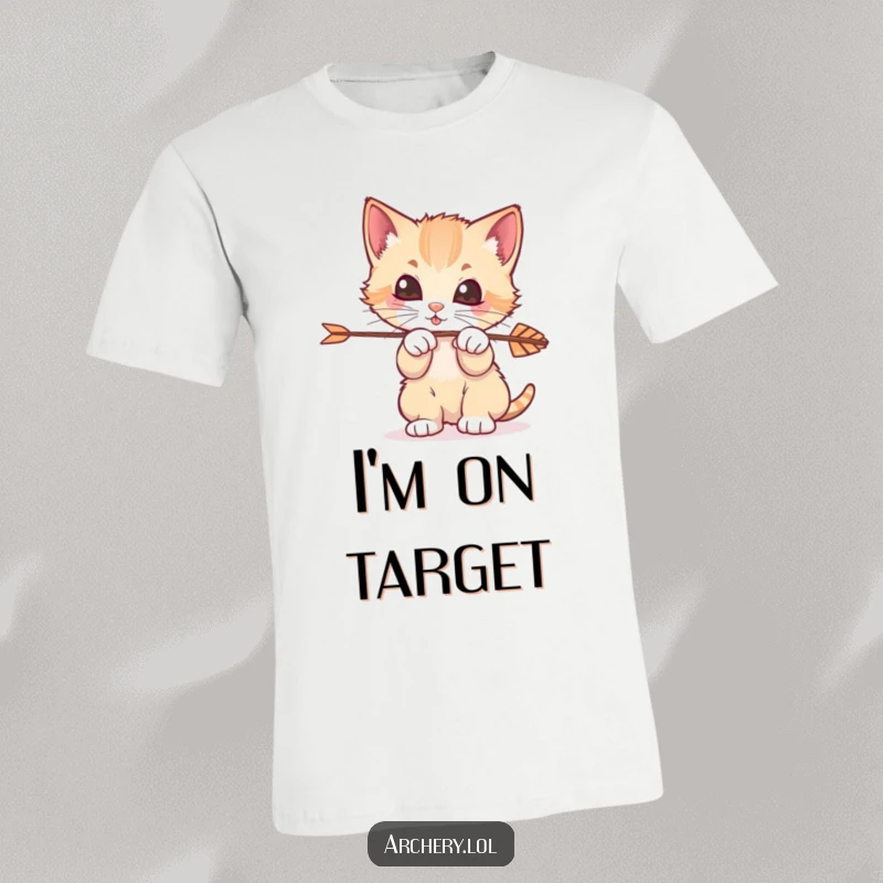 Funny Kitten Archer T-Shirt: A cute kitten is hilariously attempting to bat at an arrow, capturing pure playful chaos.