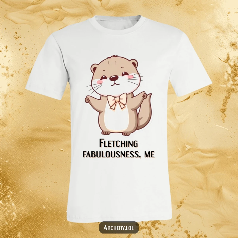 Funny otter t-shirt featuring a whimsical otter focused on drawing a tiny bow with playful determination, a cute and humorous design.