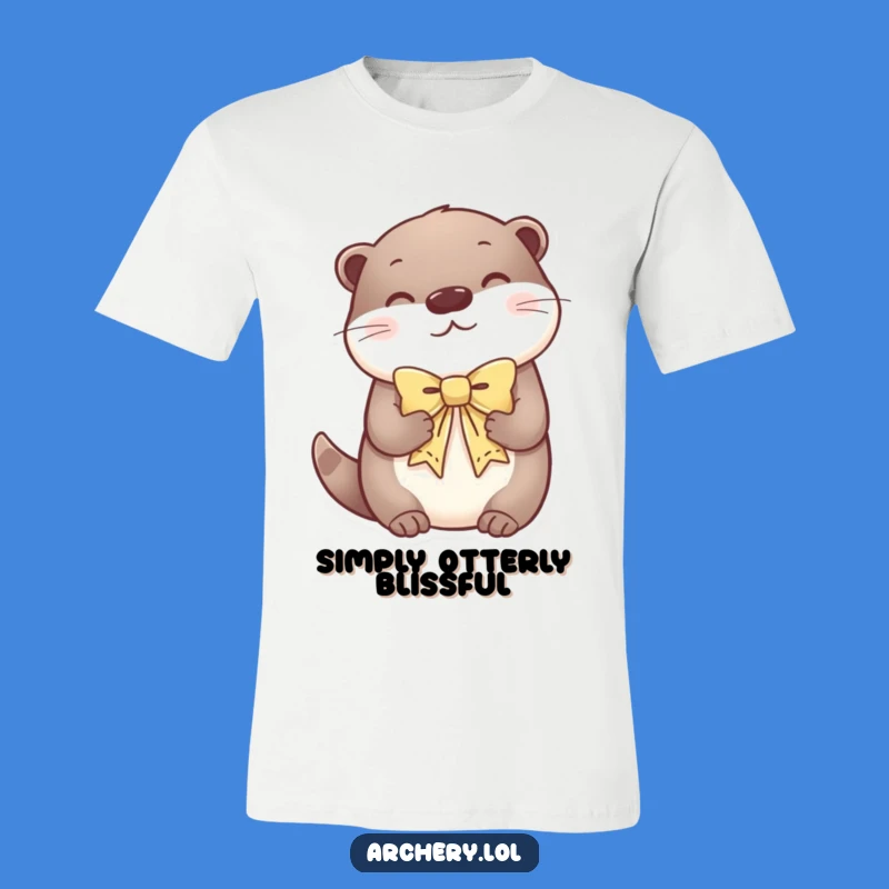 Funny Otter Zen T-Shirt: Content Otter Holds Decorative Bow Peacefully