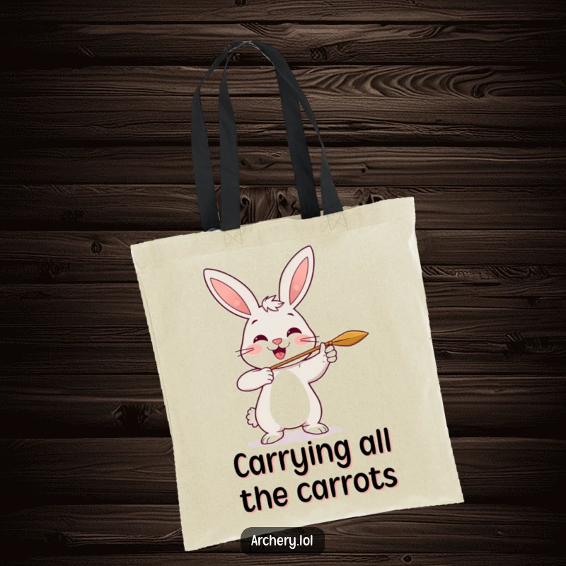 Funny Rabbit Archer Tote Bag: A cheerful rabbit smiles as it shoots an arrow, perfect for carrying daily items.