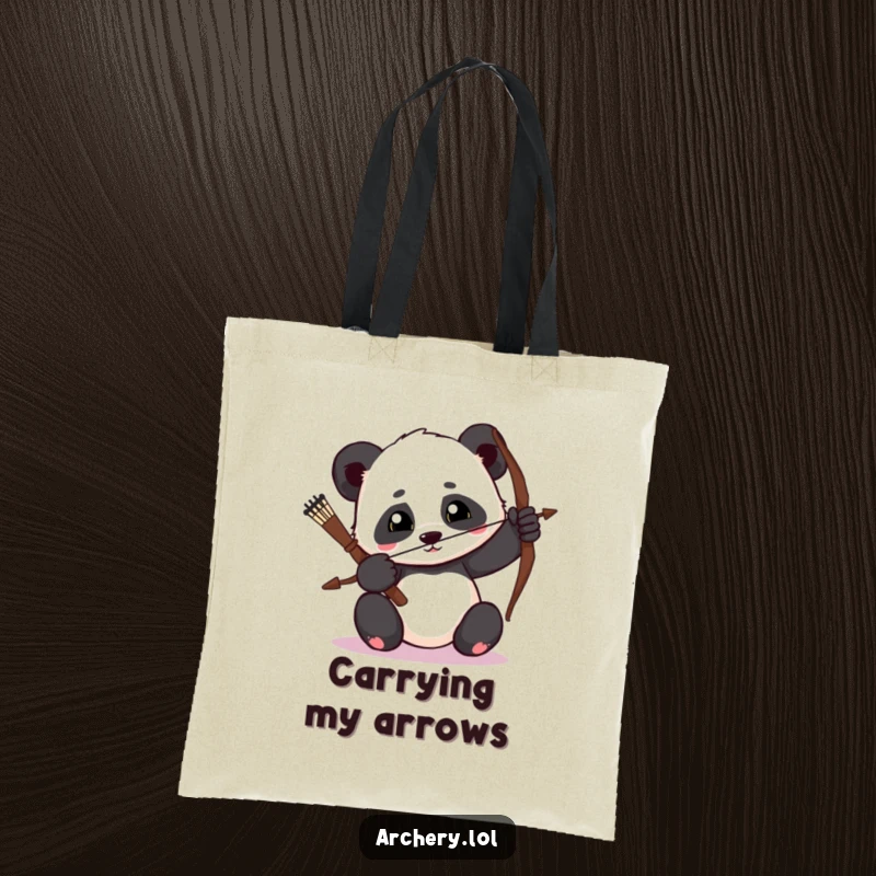 Funny Panda Archer Tote Bag: A stylish tote bag with a determined panda drawing its bow, ready for action.
