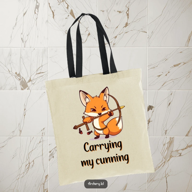 Funny Fox Archer Tote Bag: A determined fox strikes an archery pose, ready to carry your belongings with focus.