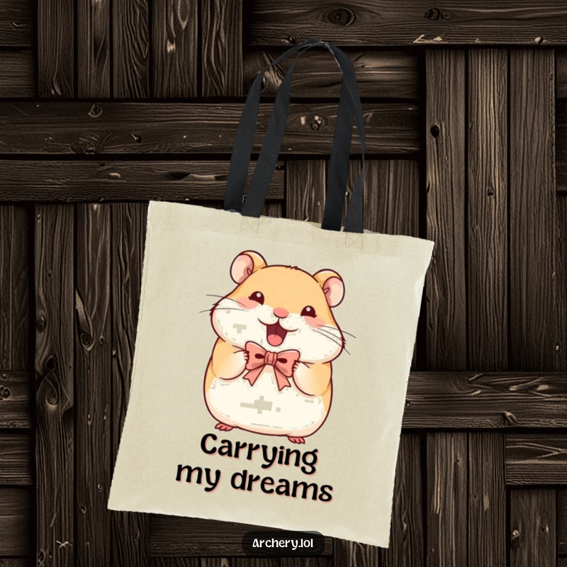 Funny Hamster Archer Tote Bag: A determined hamster holds a tiny bow, ready for adventure and carrying items.