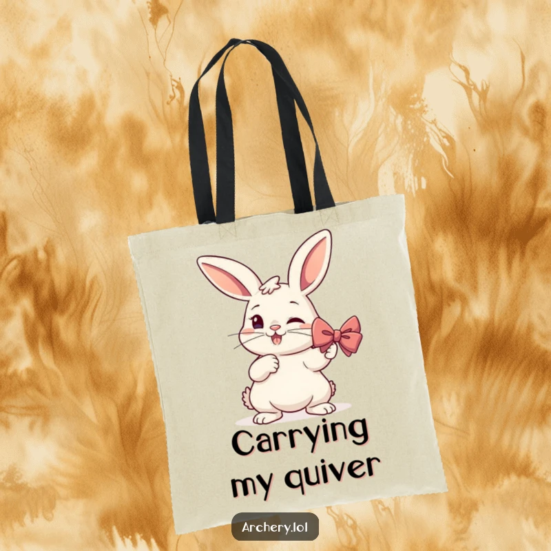 Funny Rabbit Archer Tote Bag: A smiling rabbit draws a bow, showing determination, perfect for a humorous shopping companion.
